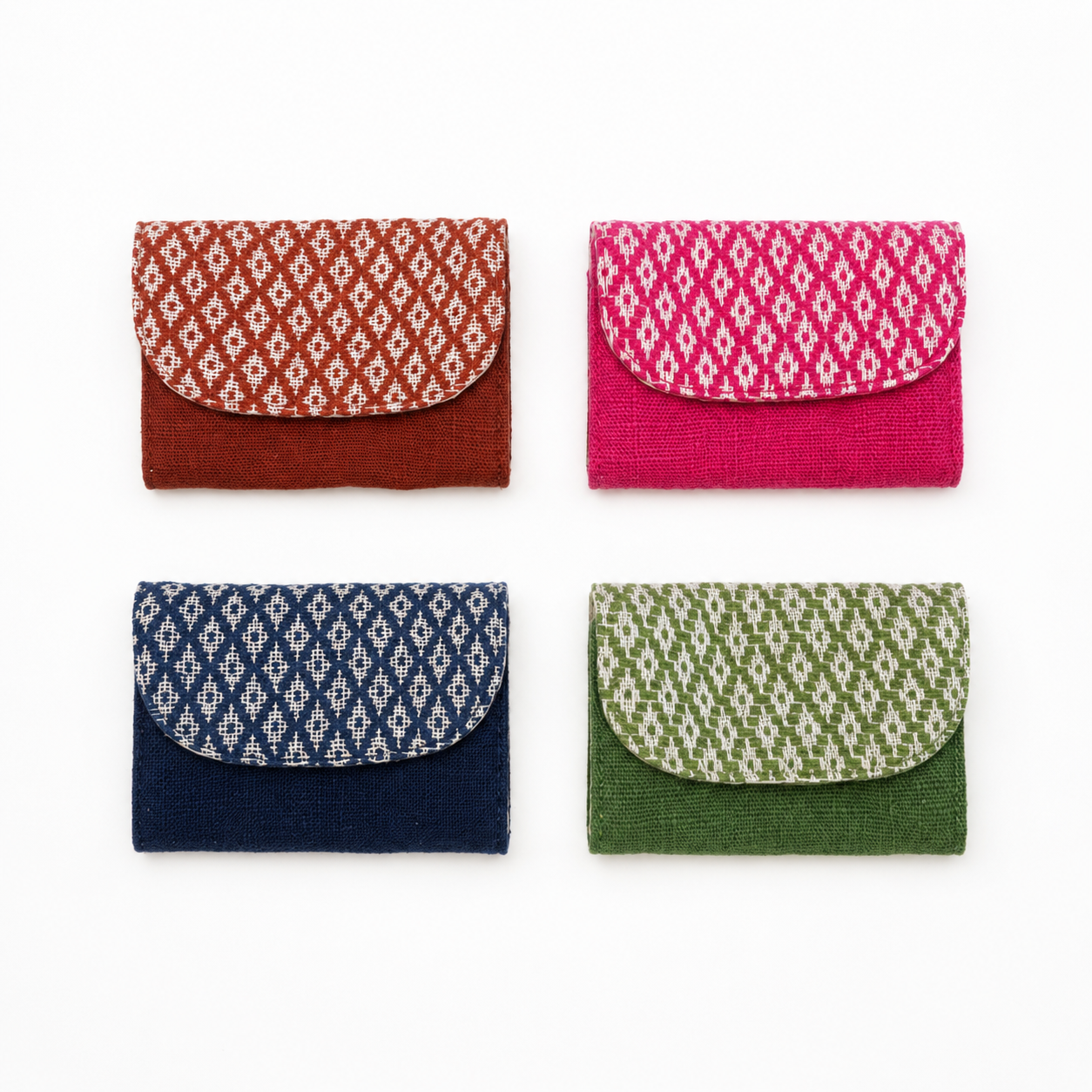 “Chie” Card Holder, handwoven cotton w/ small diamonds pattern