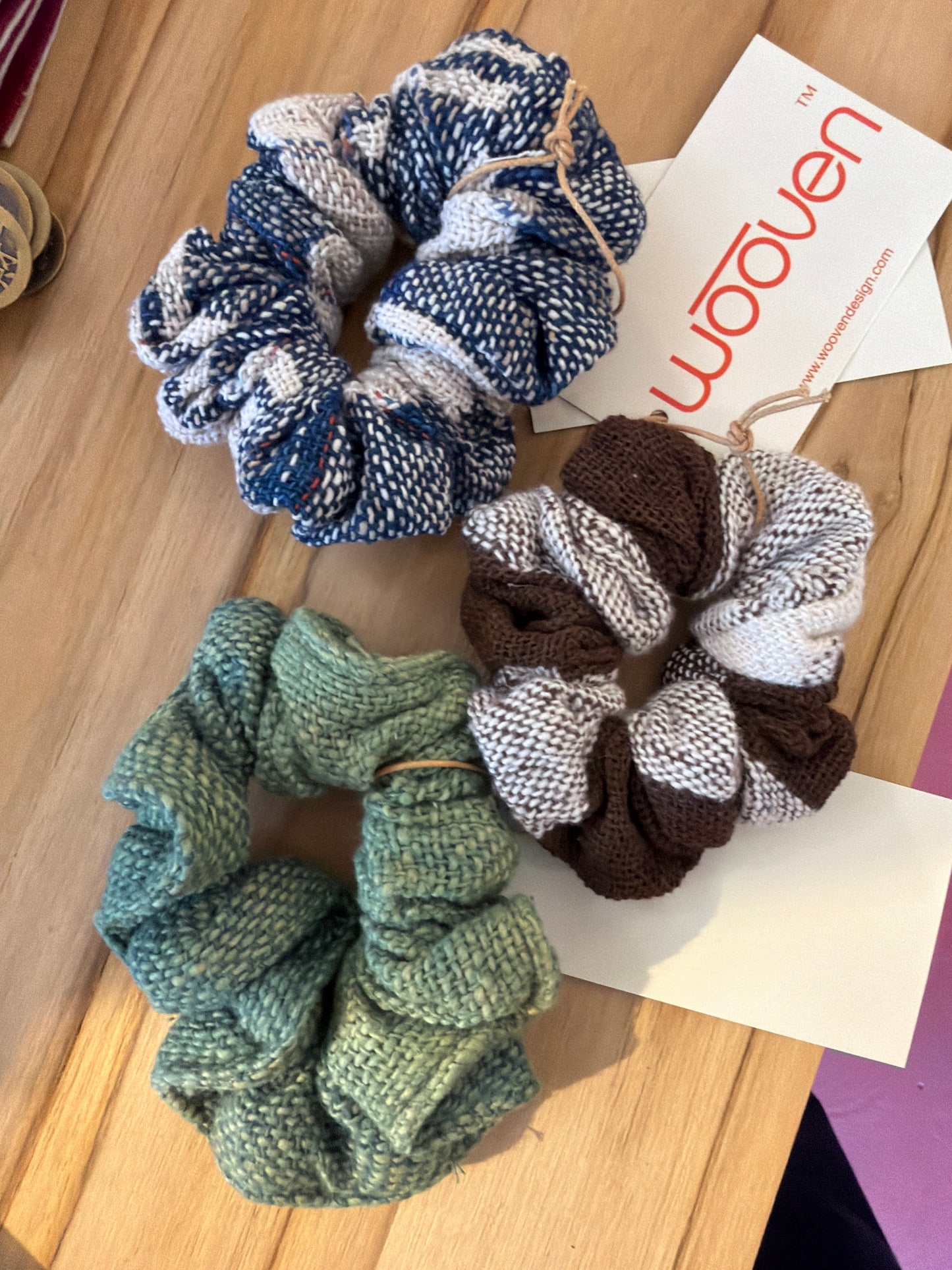 Scrunchies, from handwoven, remnant cottons