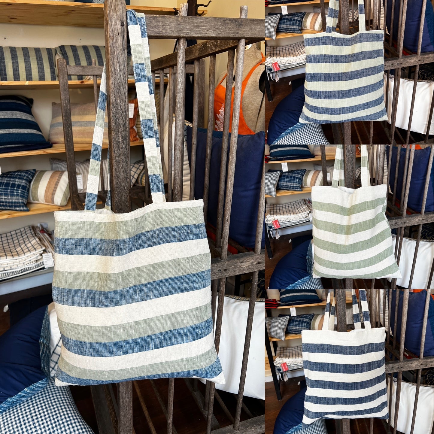 "Simone" Striped Tote, Handwoven Lao Cotton, shoulder totes