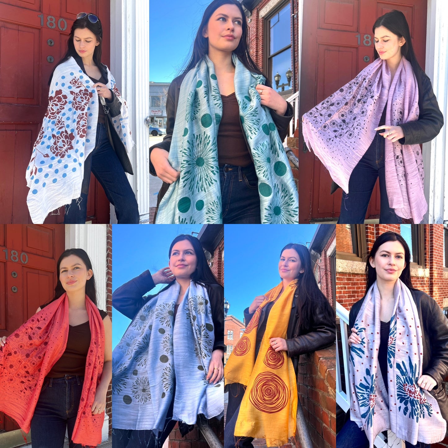 Screen Printed Silk Blend Scarves in 13 colors and patterns, hand printed in Vietnam