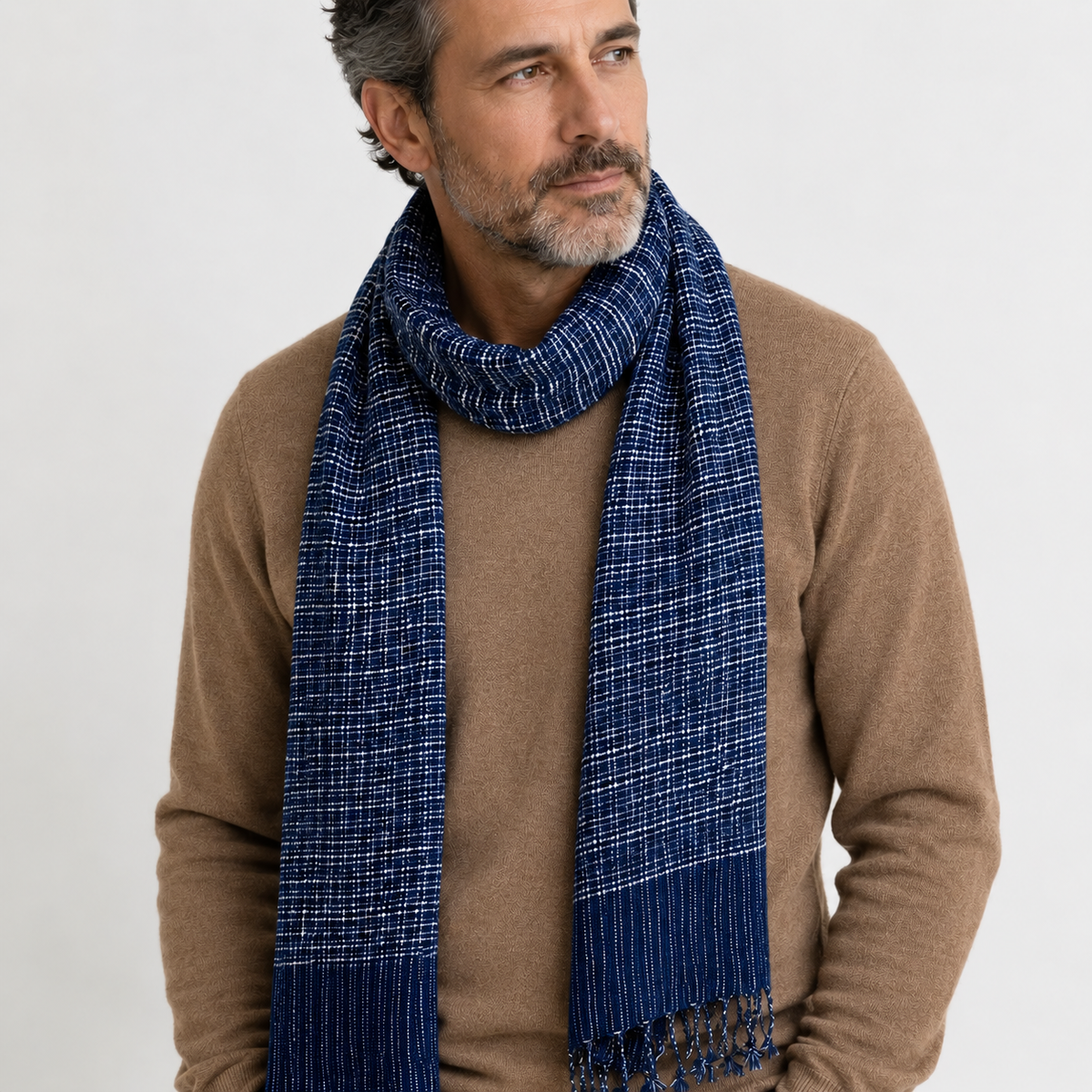 Scarf: "Midnight Loom" 16" x 72", 100% cotton handwoven in Laos