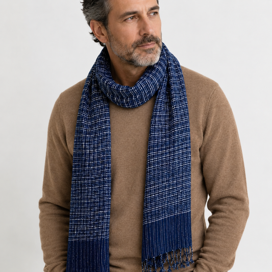 Scarf: "Midnight Loom" 16" x 72", 100% cotton handwoven in Laos
