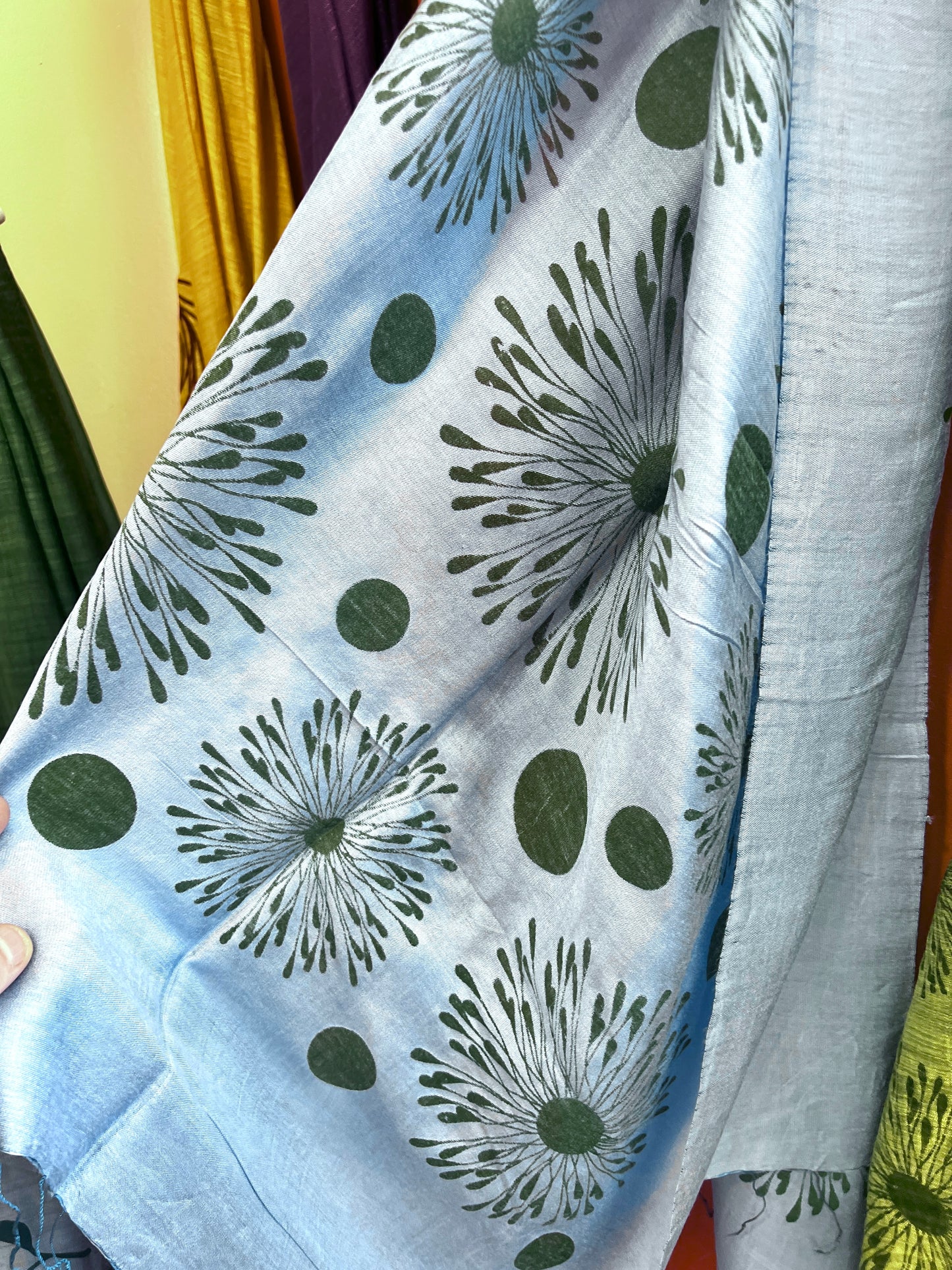 Screen Printed Silk Blend Scarves in 13 colors and patterns, hand printed in Vietnam