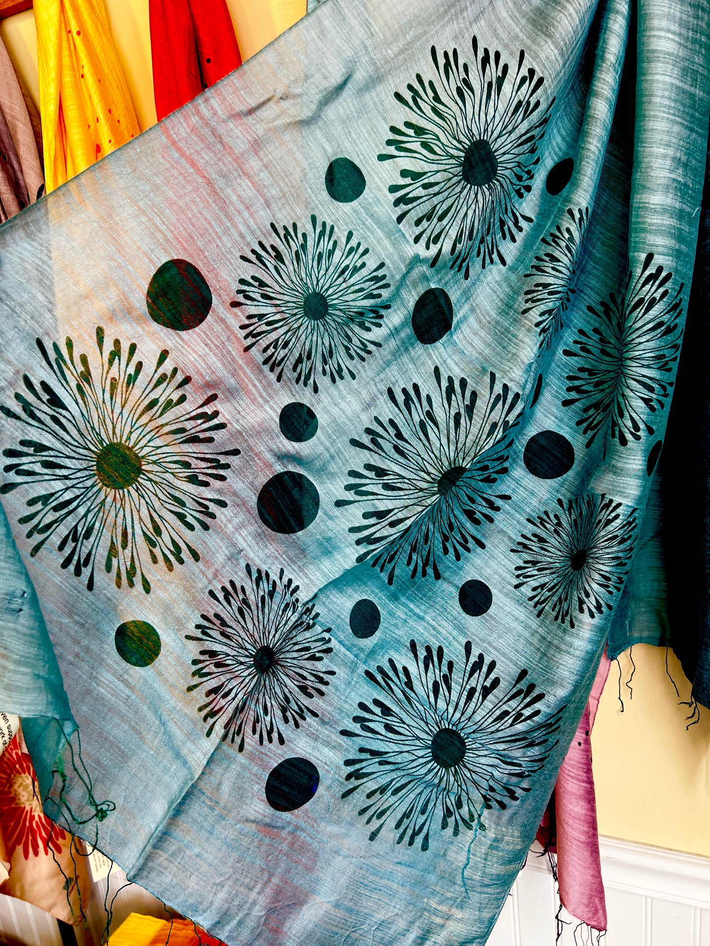 Screen Printed Silk Blend Scarves in 13 colors and patterns, hand printed in Vietnam