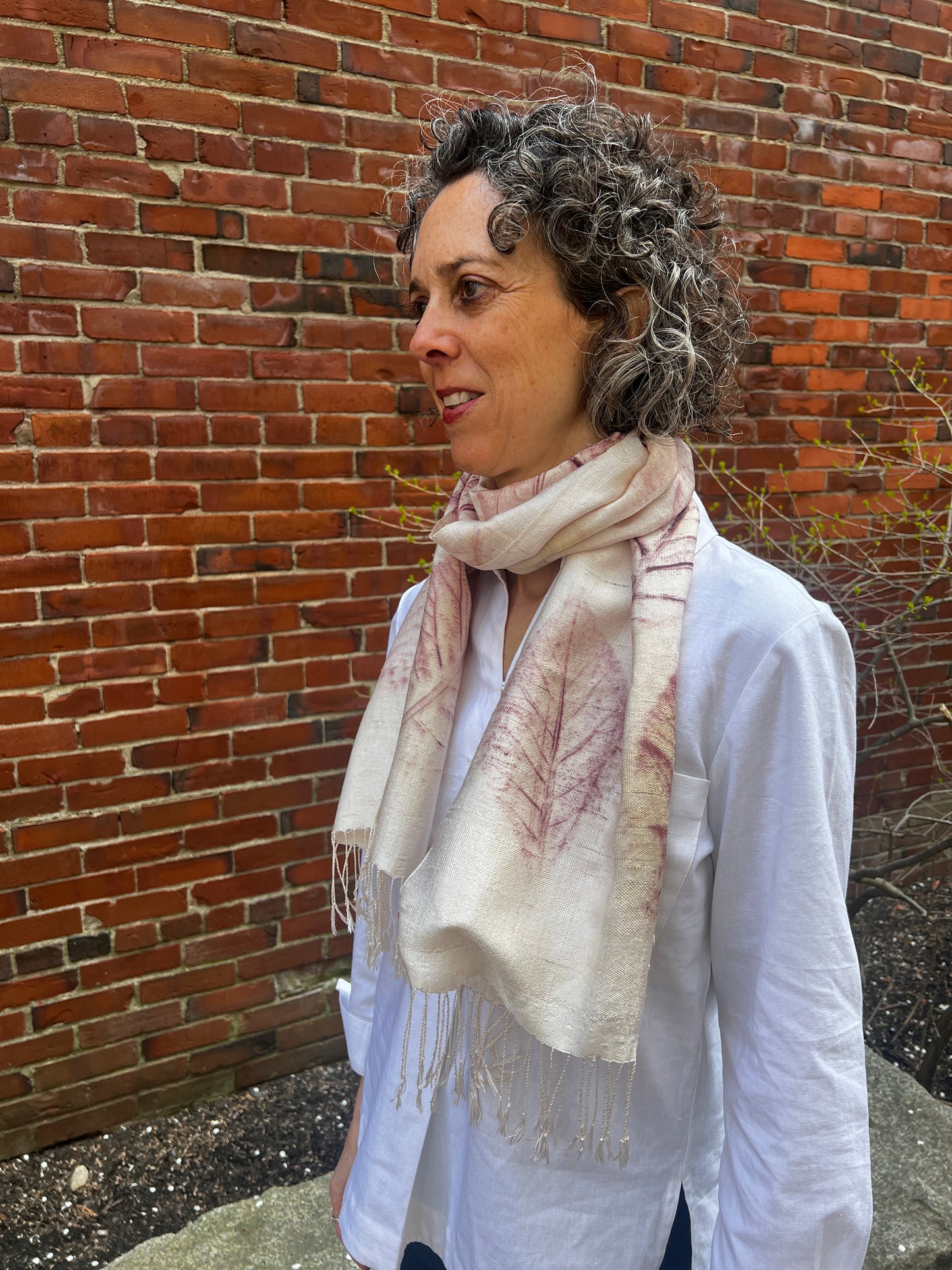 "Botanical Print" Raw Silk Scarf, with REAL Banyan tree leaf imprints, (VIDEO) watch it being made