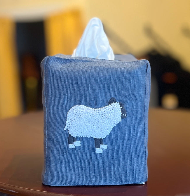 “Botanicals” Linen Tissue Box Covers, hand embroidered in Vietnam
