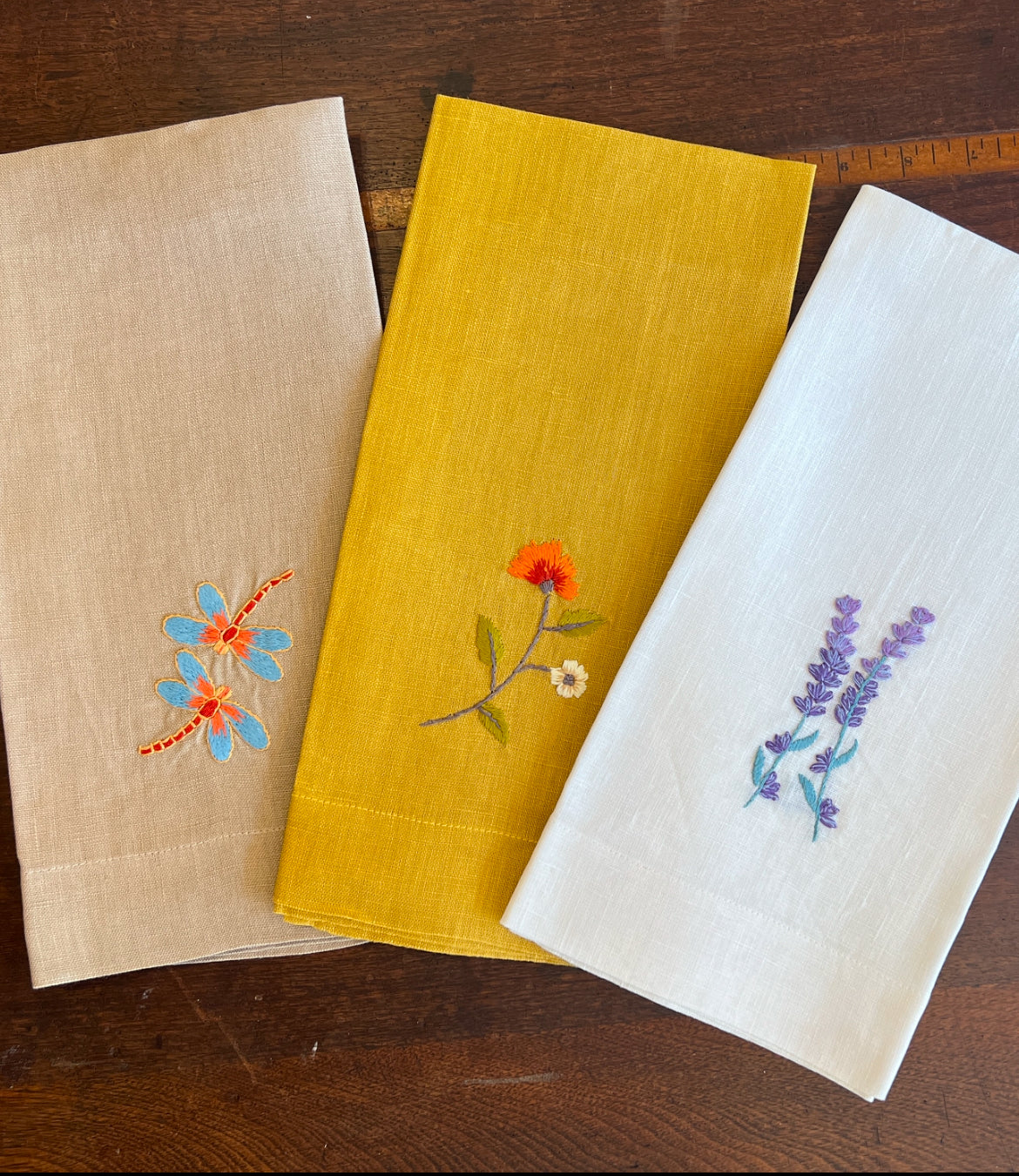 "Botanicals" Hand Towel, hand embroidered linen