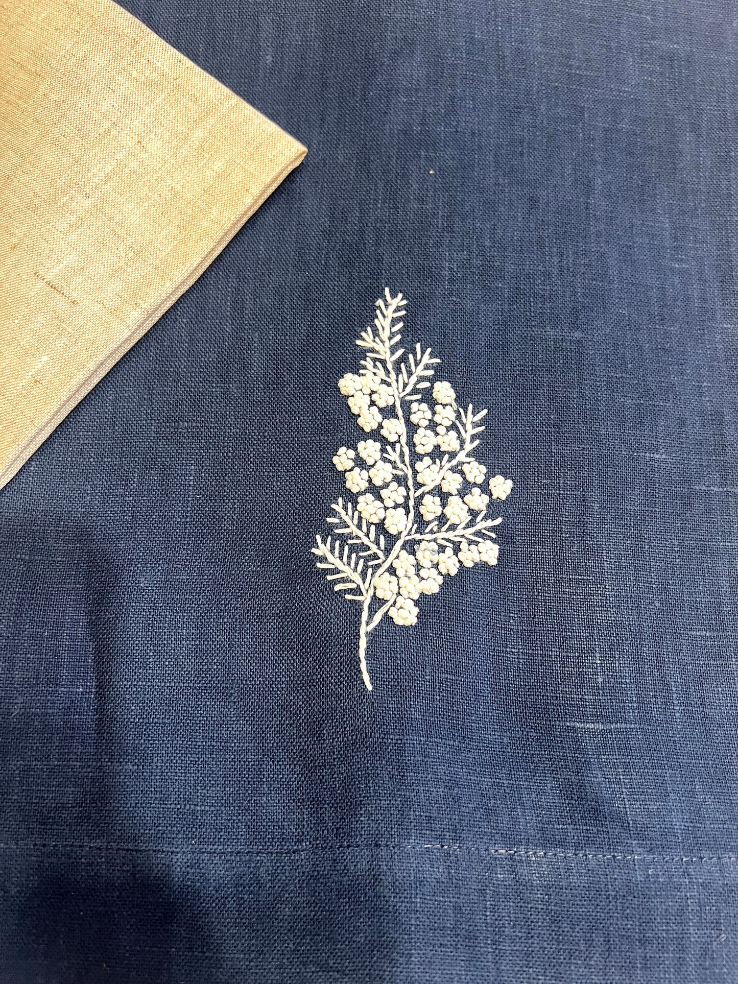"Botanicals" Hand Towel, hand embroidered linen