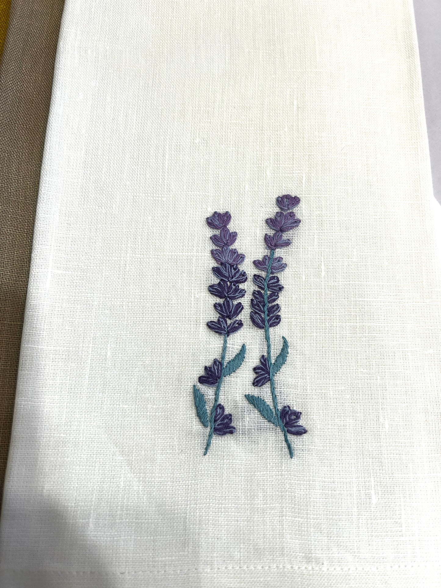 "Botanicals" Hand Towel, hand embroidered linen