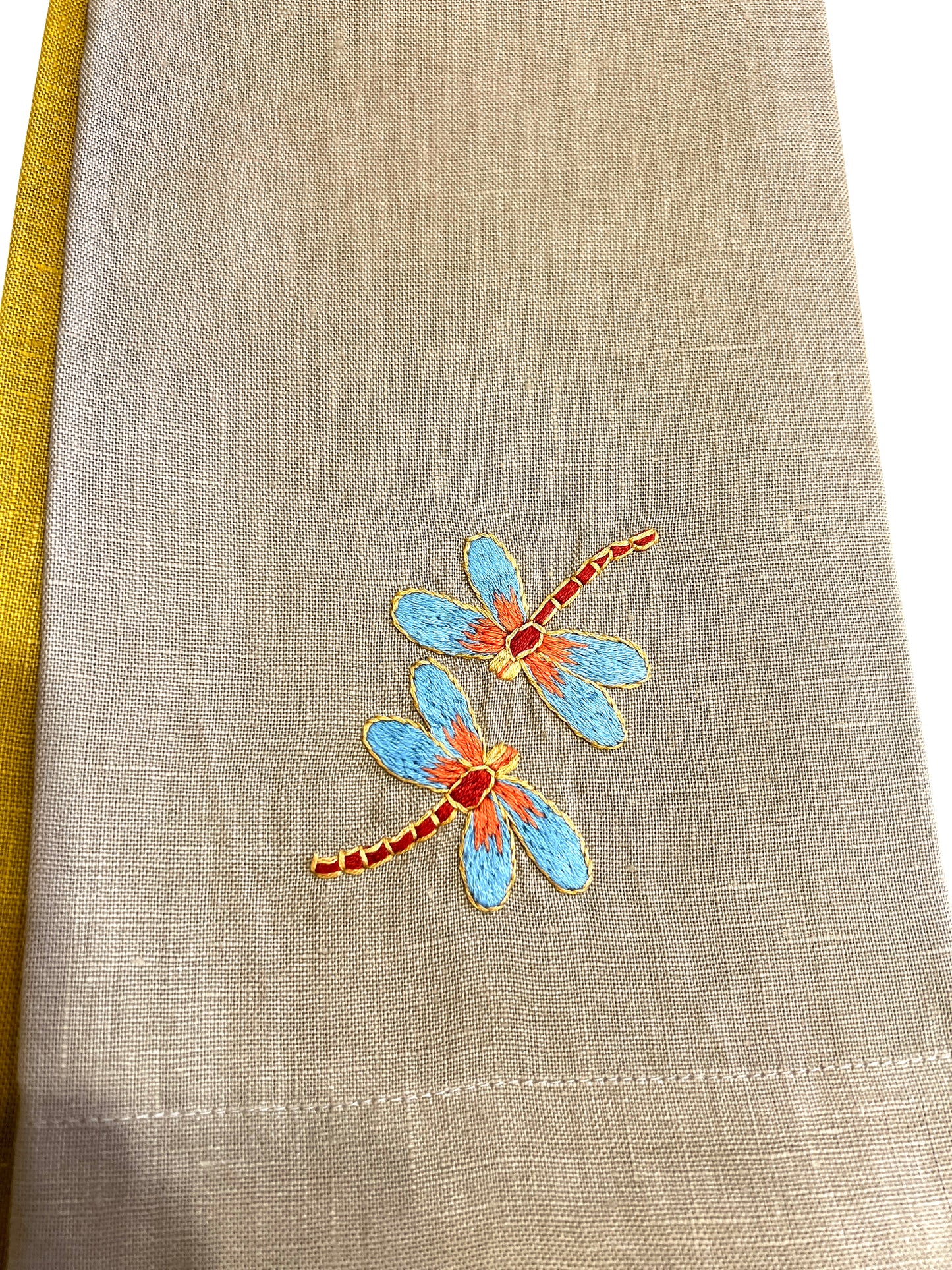 "Botanicals" Hand Towel, hand embroidered linen
