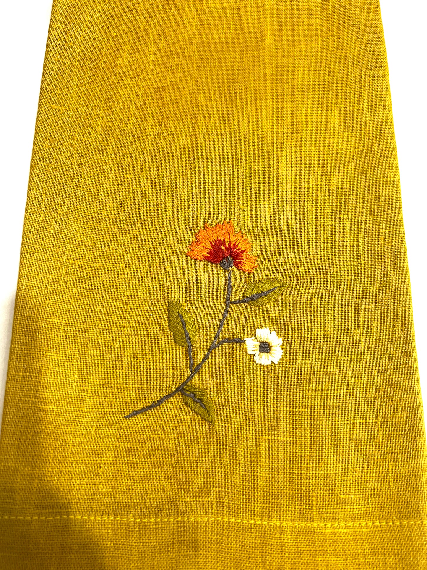 "Botanicals" Hand Towel, hand embroidered linen