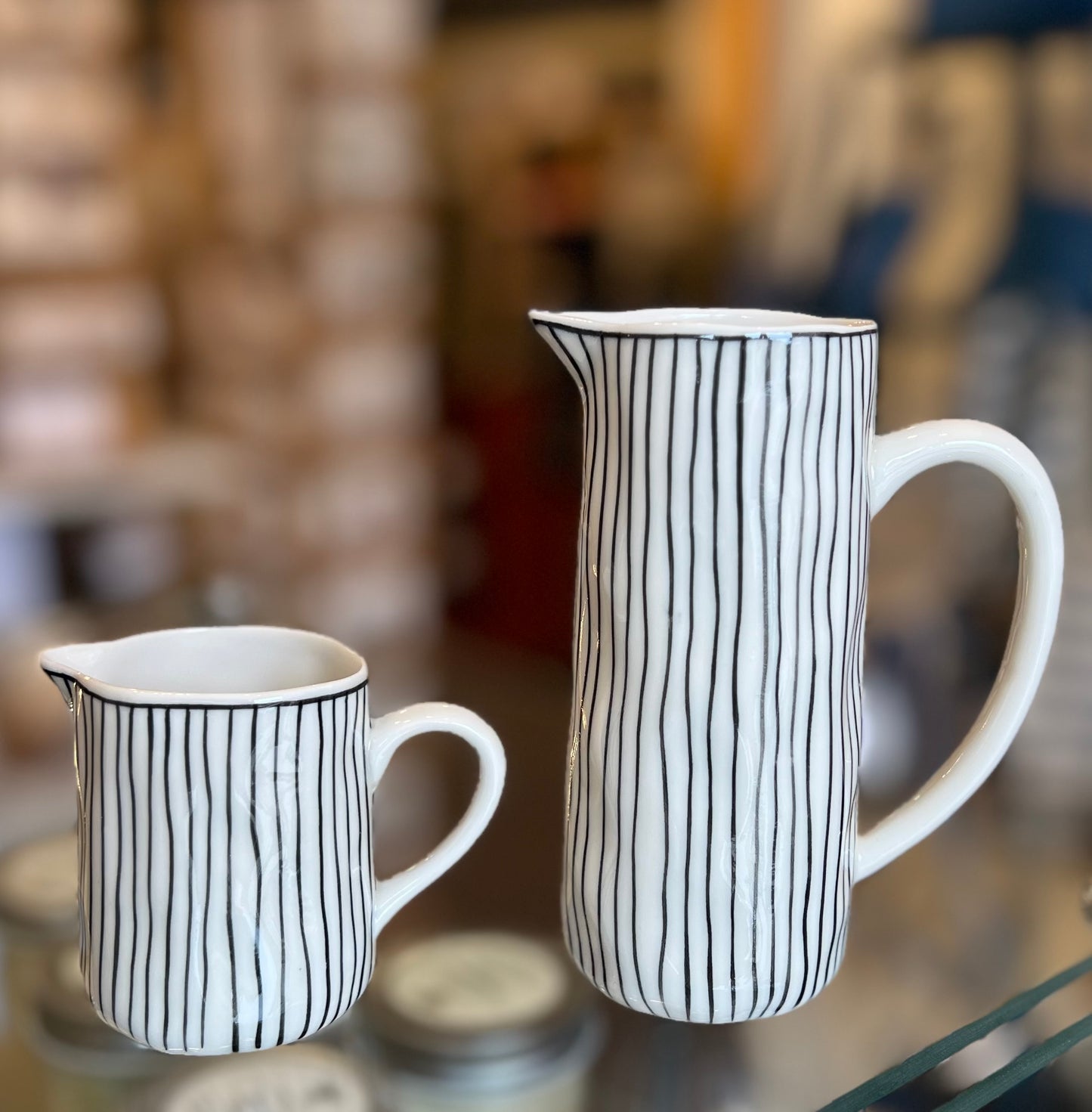Ceramic Creamers with dots and lines, hand painted in Vietnam