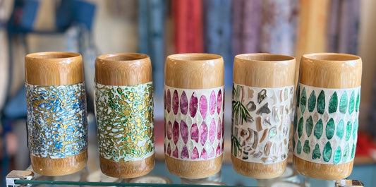 Bamboo Vase with mother-of-pearl, handmade in Vietnam