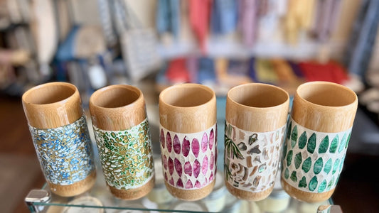 Bamboo Vase with mother-of-pearl, handmade in Vietnam