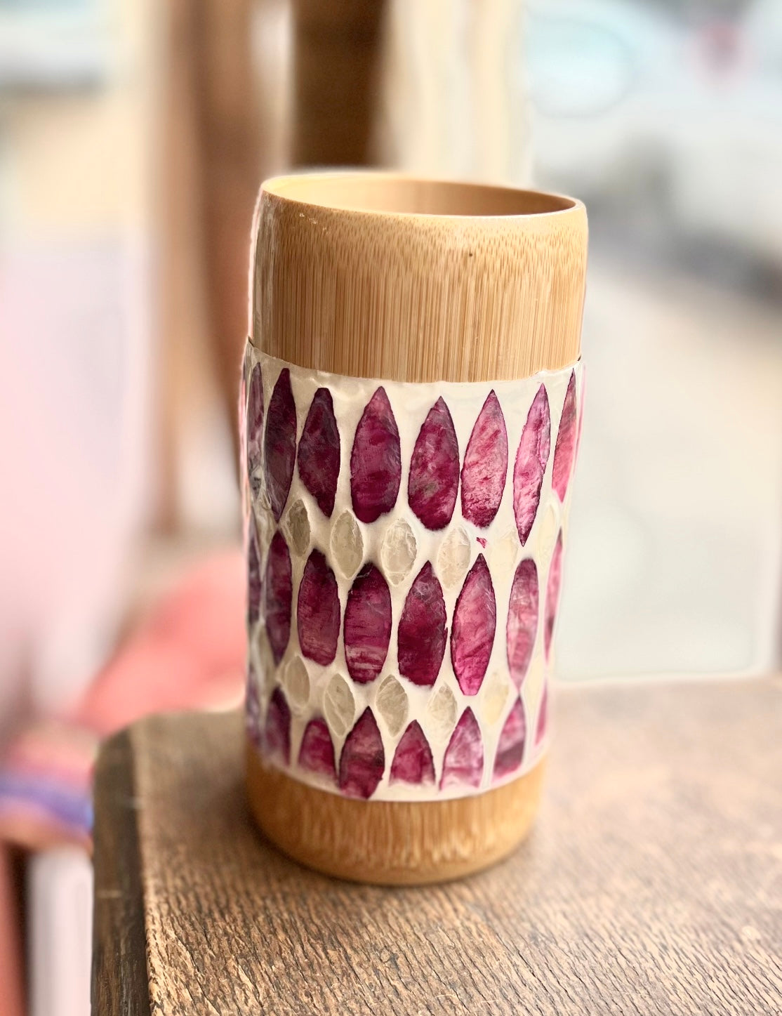 Bamboo Vase with mother-of-pearl, handmade in Vietnam