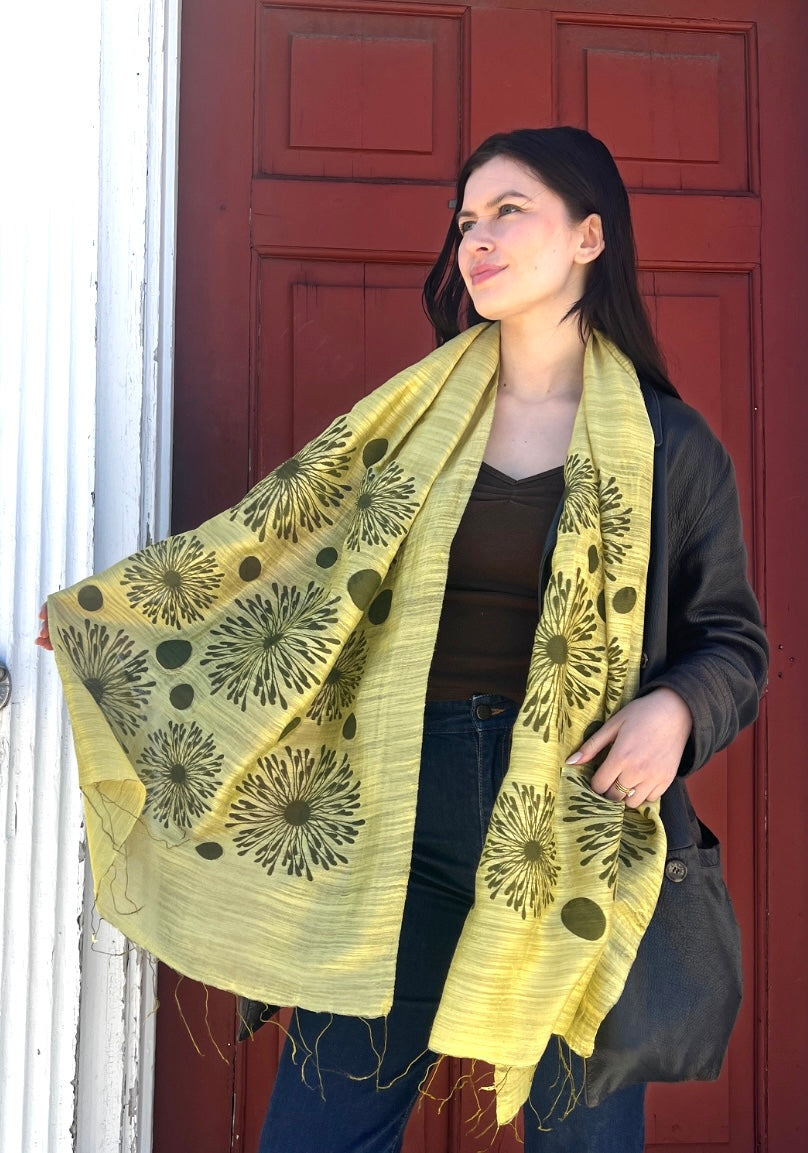 Screen Printed Silk Blend Scarves in 13 colors and patterns, hand printed in Vietnam