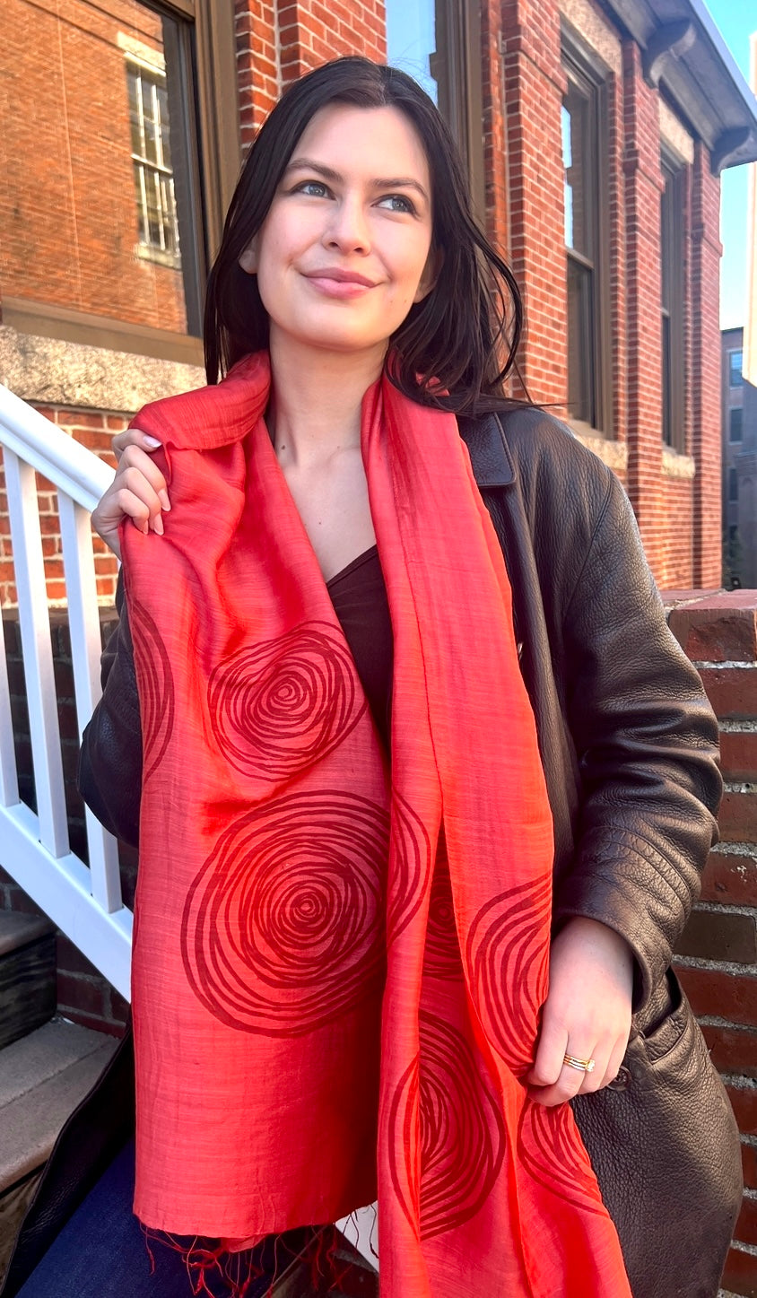 Screen Printed Silk Blend Scarves in 13 colors and patterns, hand printed in Vietnam