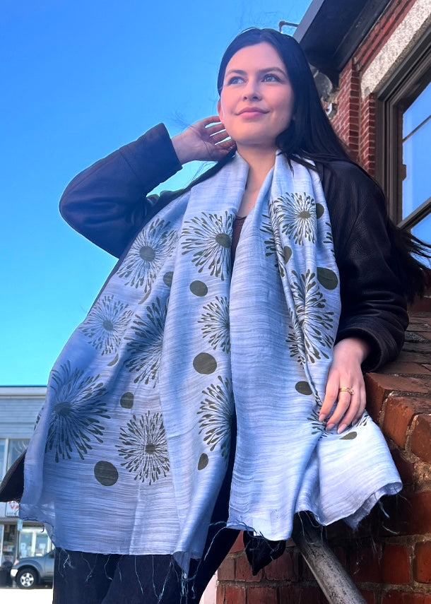 Screen Printed Silk Blend Scarves in 13 colors and patterns, hand printed in Vietnam