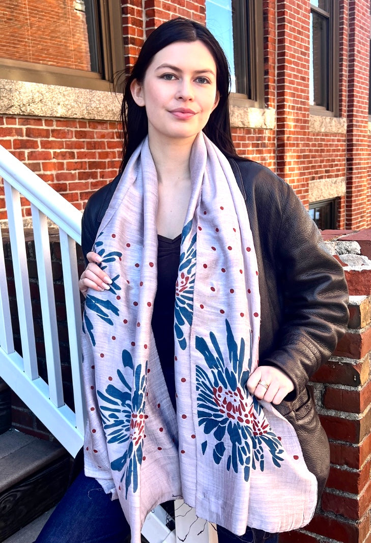 Screen Printed Silk Blend Scarves in 13 colors and patterns, hand printed in Vietnam