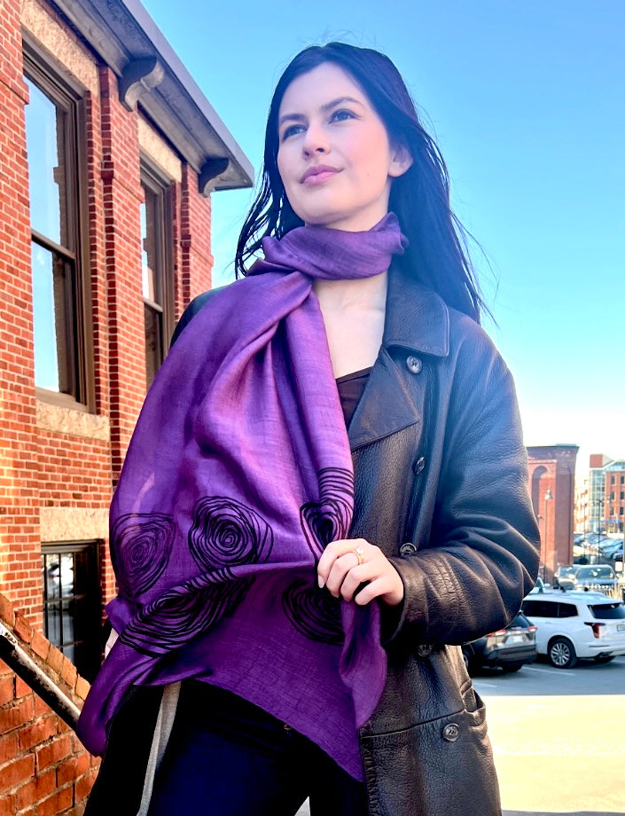 Screen Printed Silk Blend Scarves in 13 colors and patterns, hand printed in Vietnam