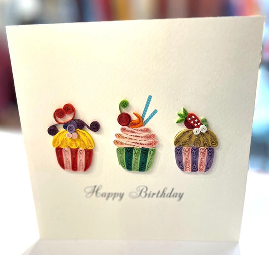 Quilling- "Happy Birthday Cupcakes" Card and Magnet
