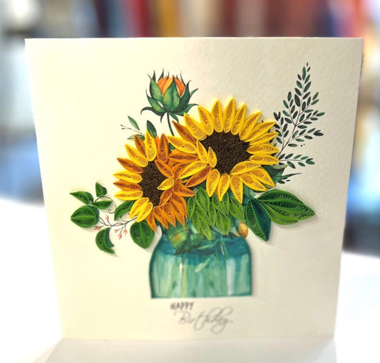 Quilling- "Happy Birthday Sunflowers" Card and Magnet