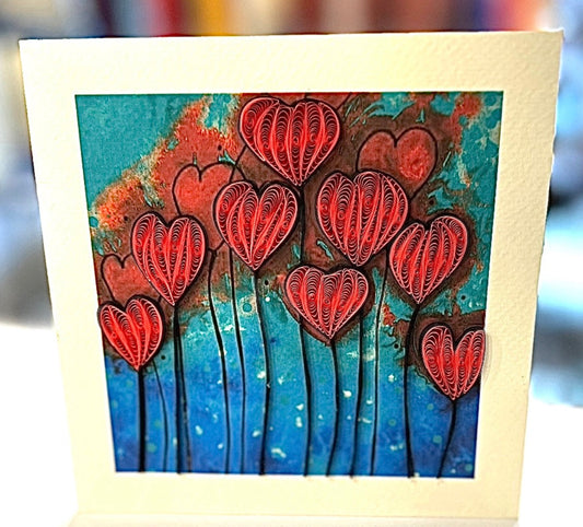 Quilling- "Heart Flowers" Card and Magnet