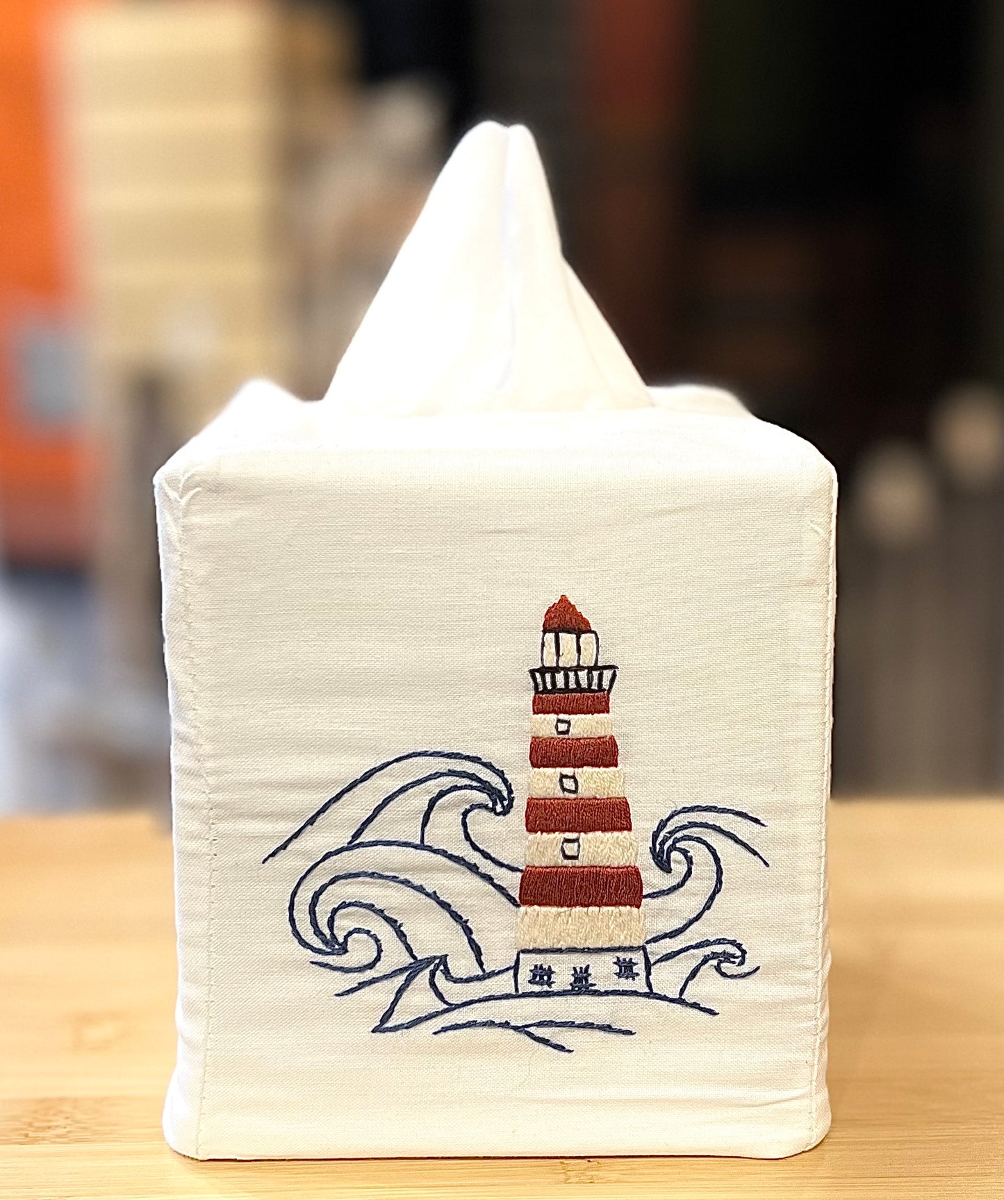 “Coastal” Cotton Tissue Box Covers, hand embroidered in Vietnam