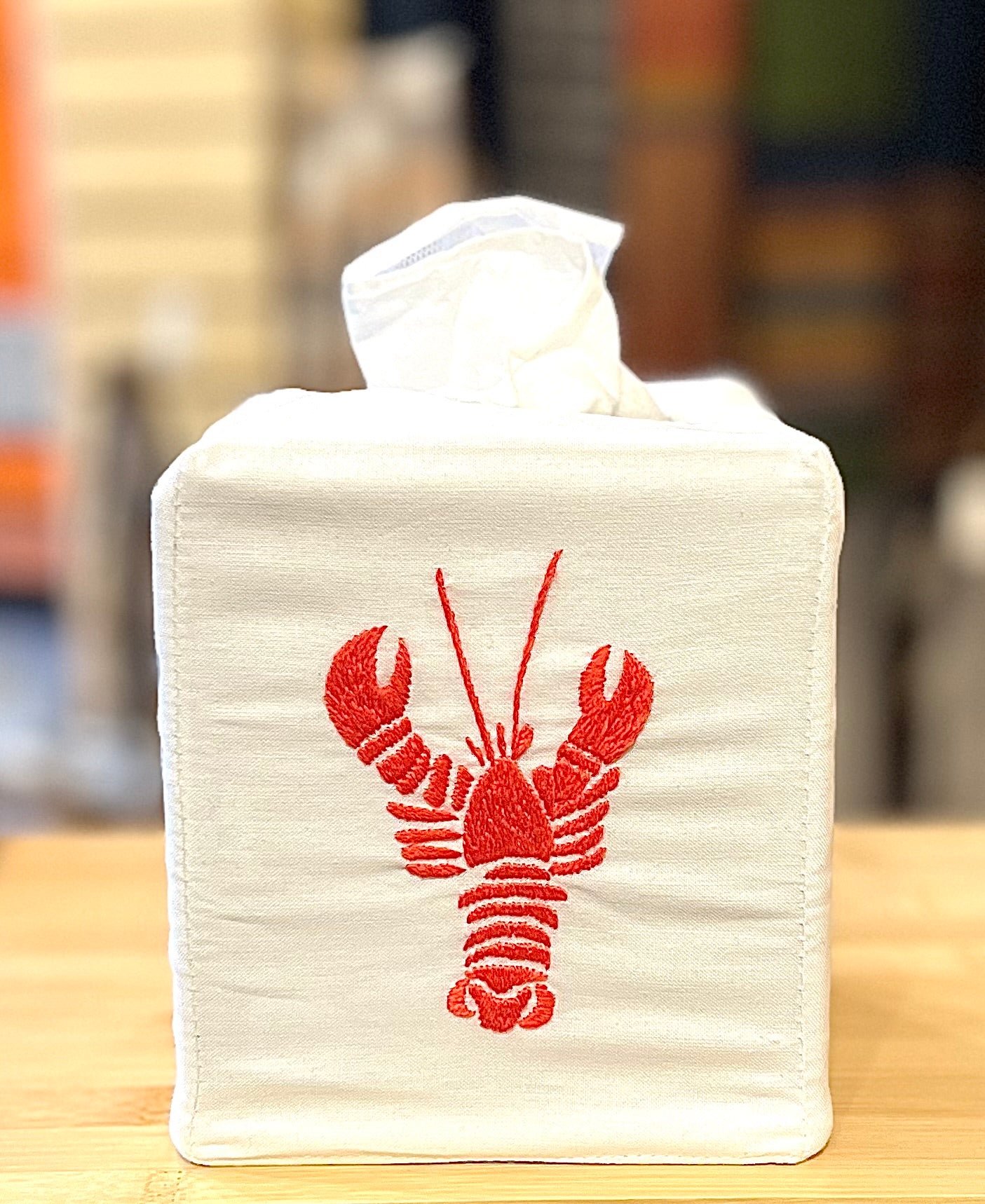 “Coastal” Cotton Tissue Box Covers, hand embroidered in Vietnam