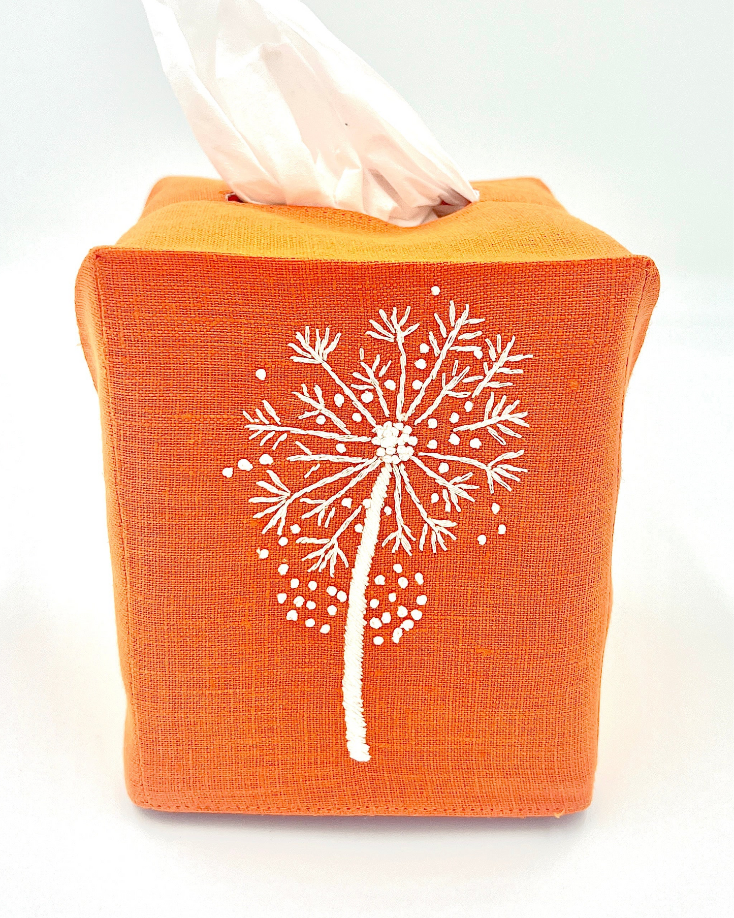 “Botanicals” Linen Tissue Box Covers, hand embroidered in Vietnam