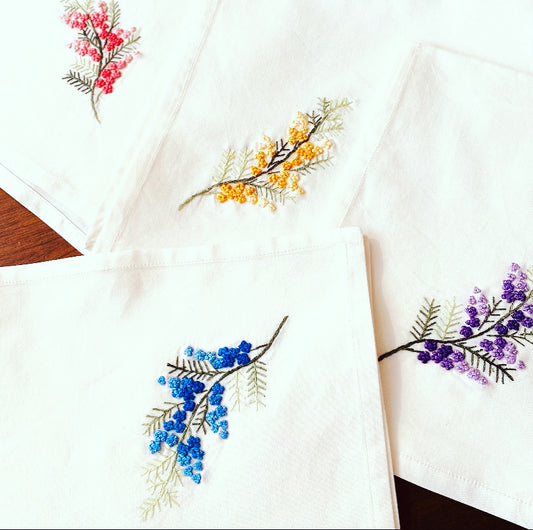 "French Knots" Ivory Cotton Napkins, 16" x 16" with simple hem