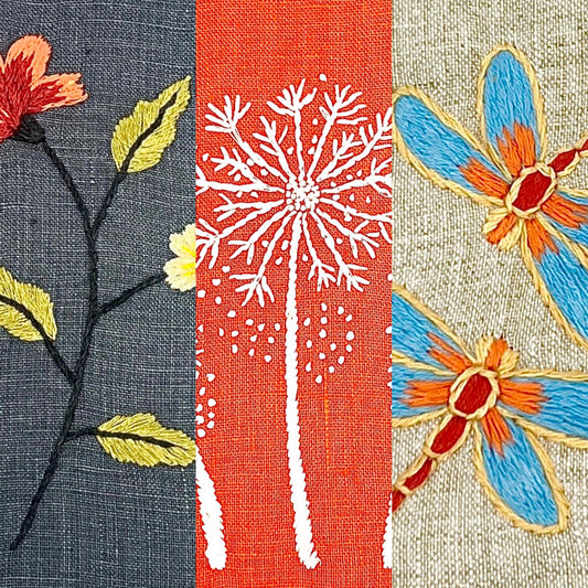 "Botanicals" Dinner Napkin 20" x 20", hand embroidered linen