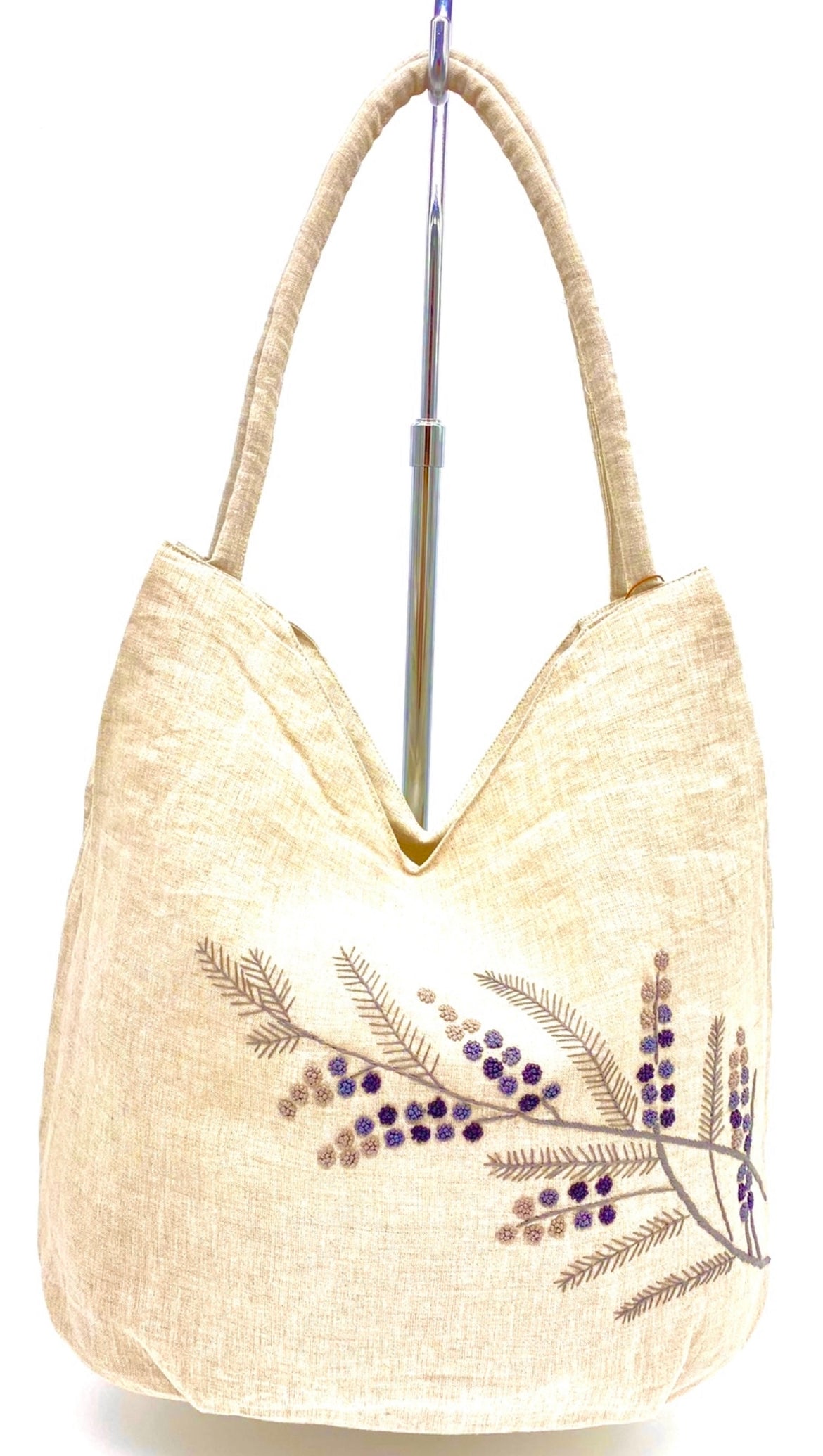 "Melissa’s” Linen Bag, w/ hand embroidered French knots