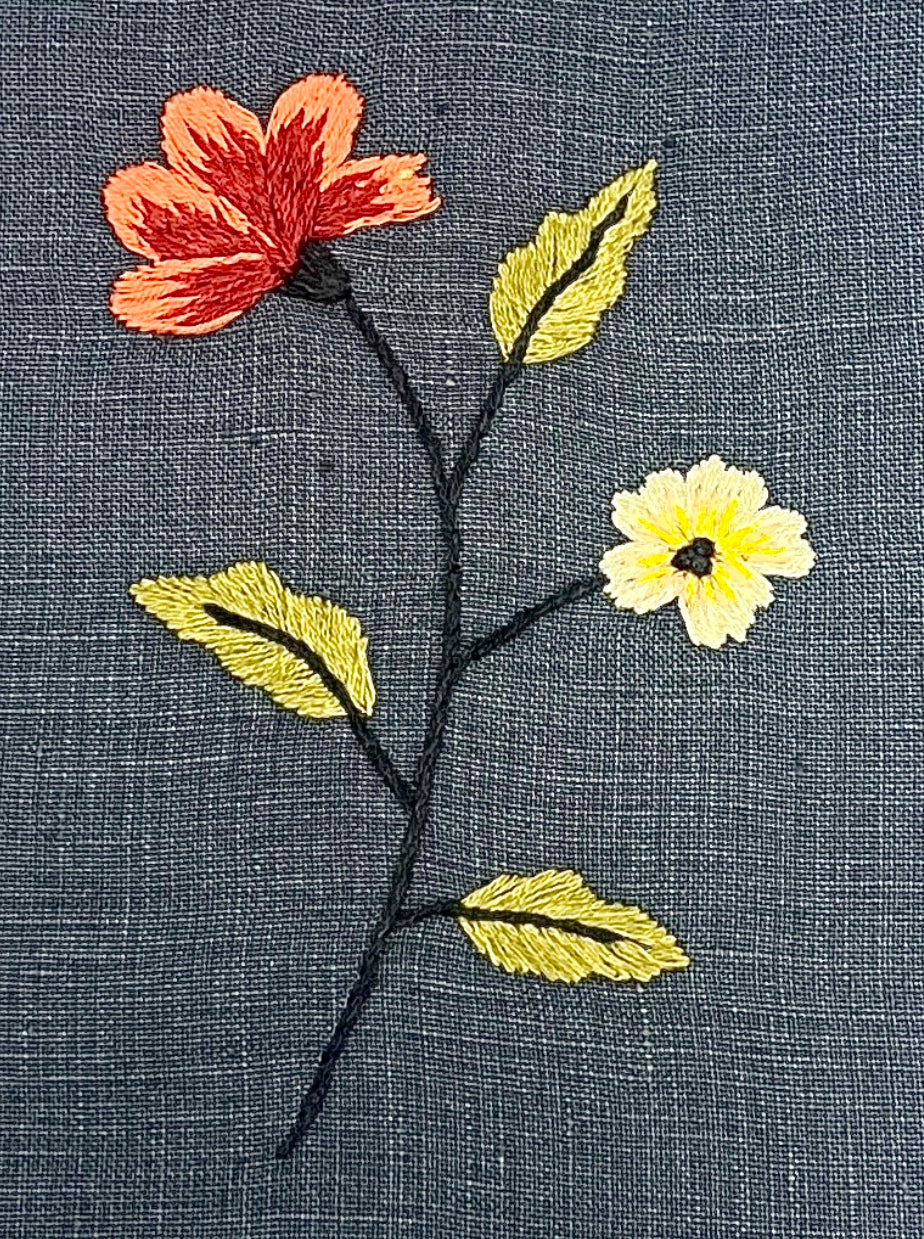 "Botanicals" Hand Towel, hand embroidered linen