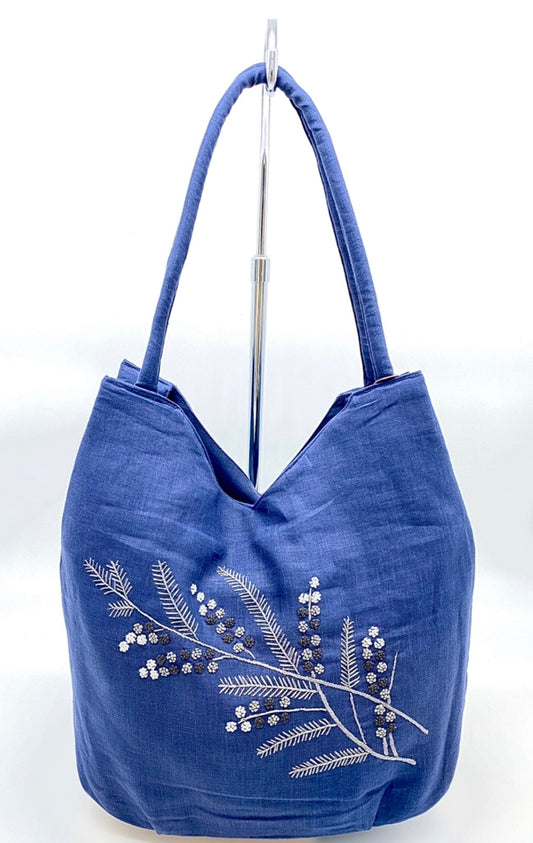 "Melissa’s” Linen Bag, w/ hand embroidered French knots