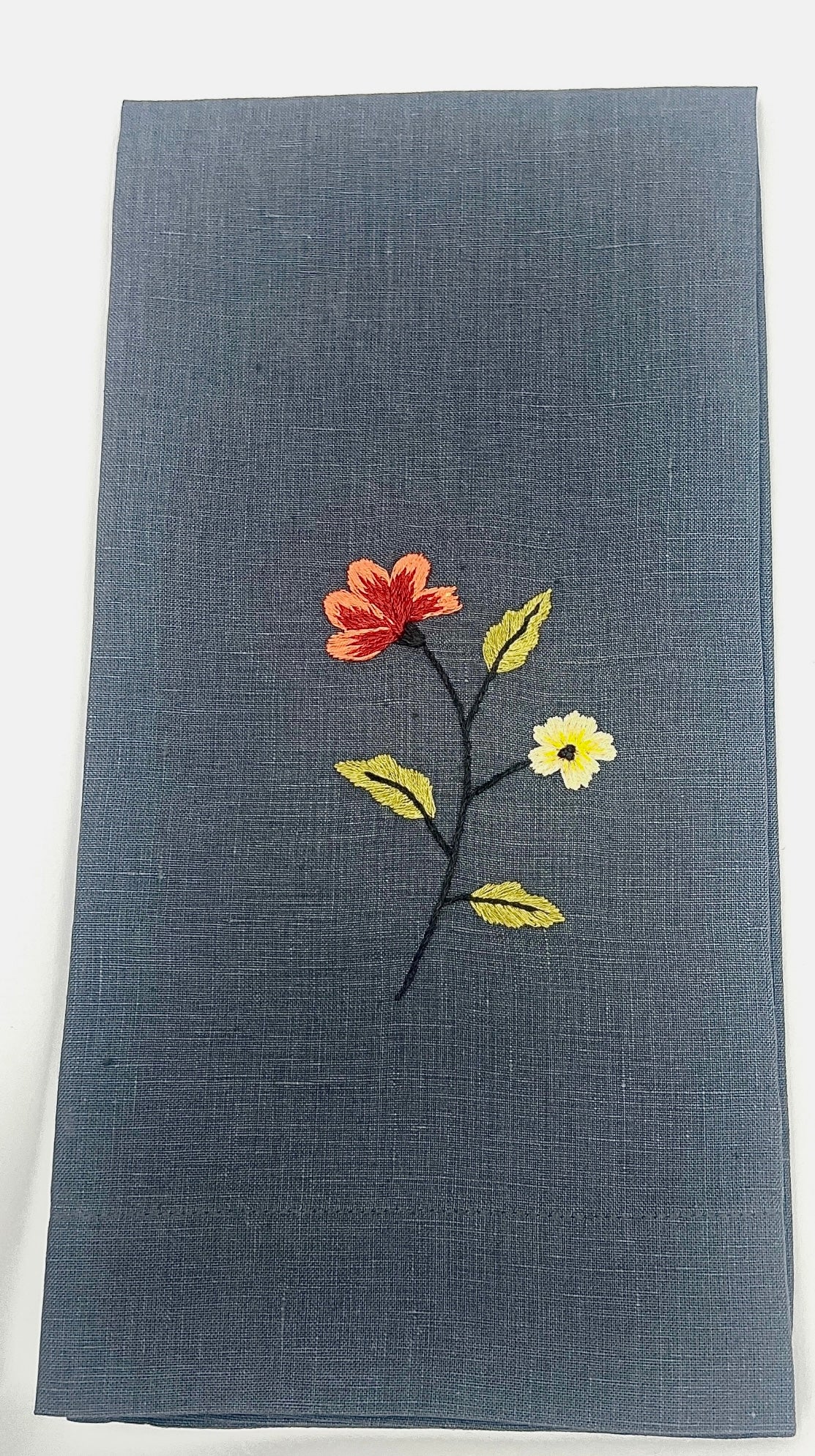 "Botanicals" Hand Towel, hand embroidered linen