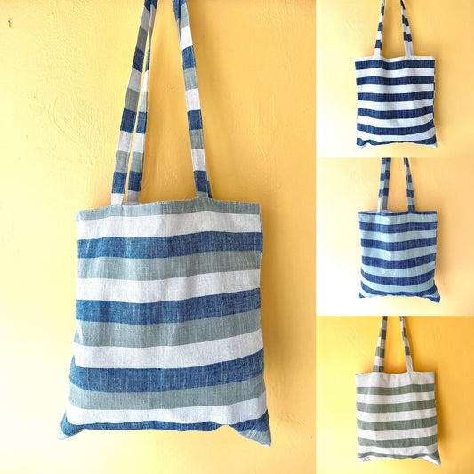 "Simone" Striped Tote, Handwoven Lao Cotton, shoulder totes
