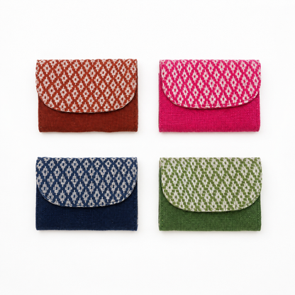 “Chie” Card Holder, handwoven cotton w/ small diamonds pattern