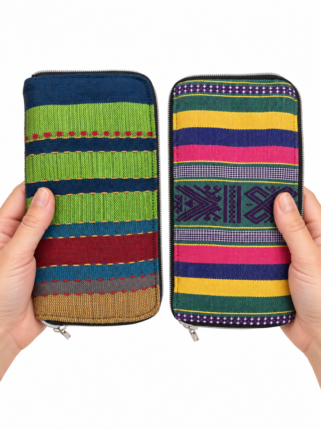 "Highlands" Zippered Wallets, with handwoven cotton from the Hoa Binh Highlands, Vietnam