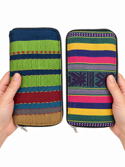 "Highlands" Zippered Wallets, with handwoven cotton from the Hoa Binh Highlands, Vietnam