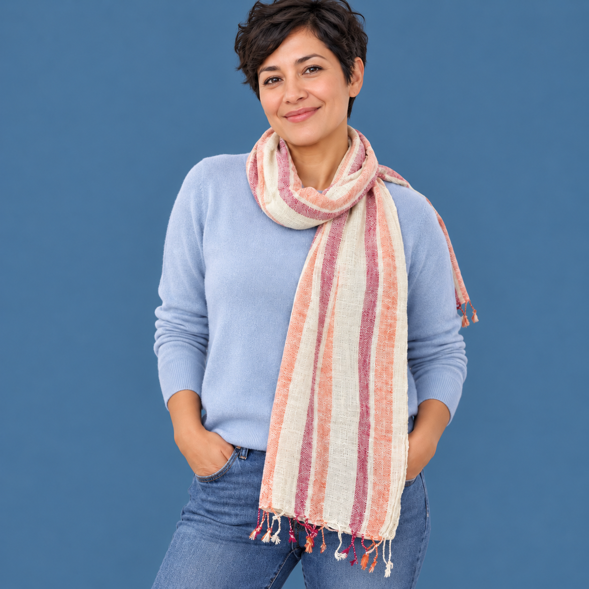 "Sedona" Cotton Scarf, 70" x 26", handwoven in Laos