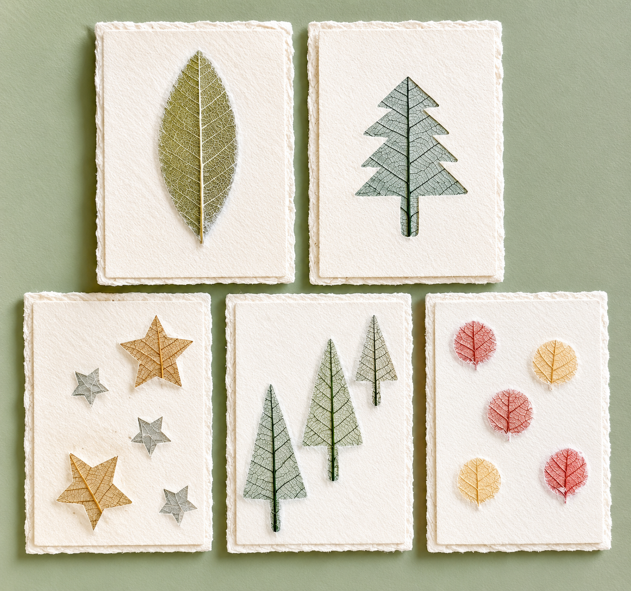 Mulberry Paper Notecards w/ Dyed Leaves and Frayed Edges