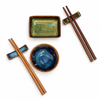Ceramic Sauce Bowls and Chopstick Rests, handmade in Bat Trang Village, Vietnam