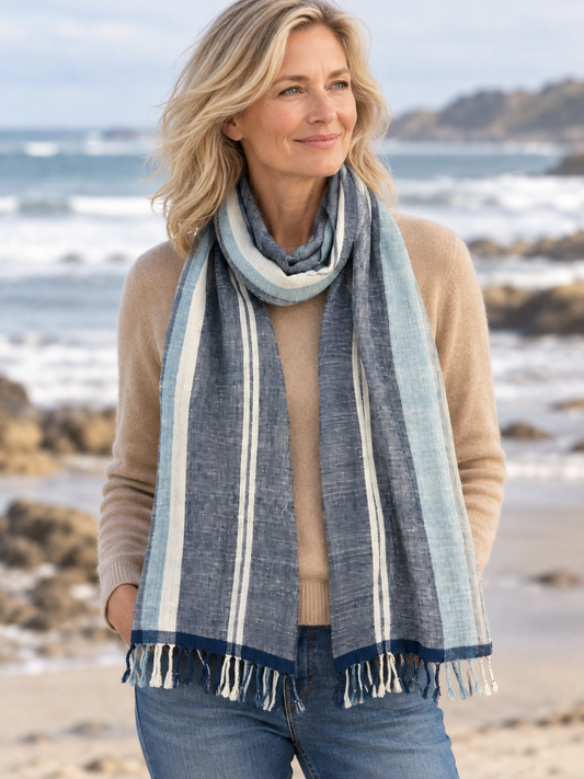 Scarf "Cape Cod", 76" x 30", 100% cotton handwoven in Laos