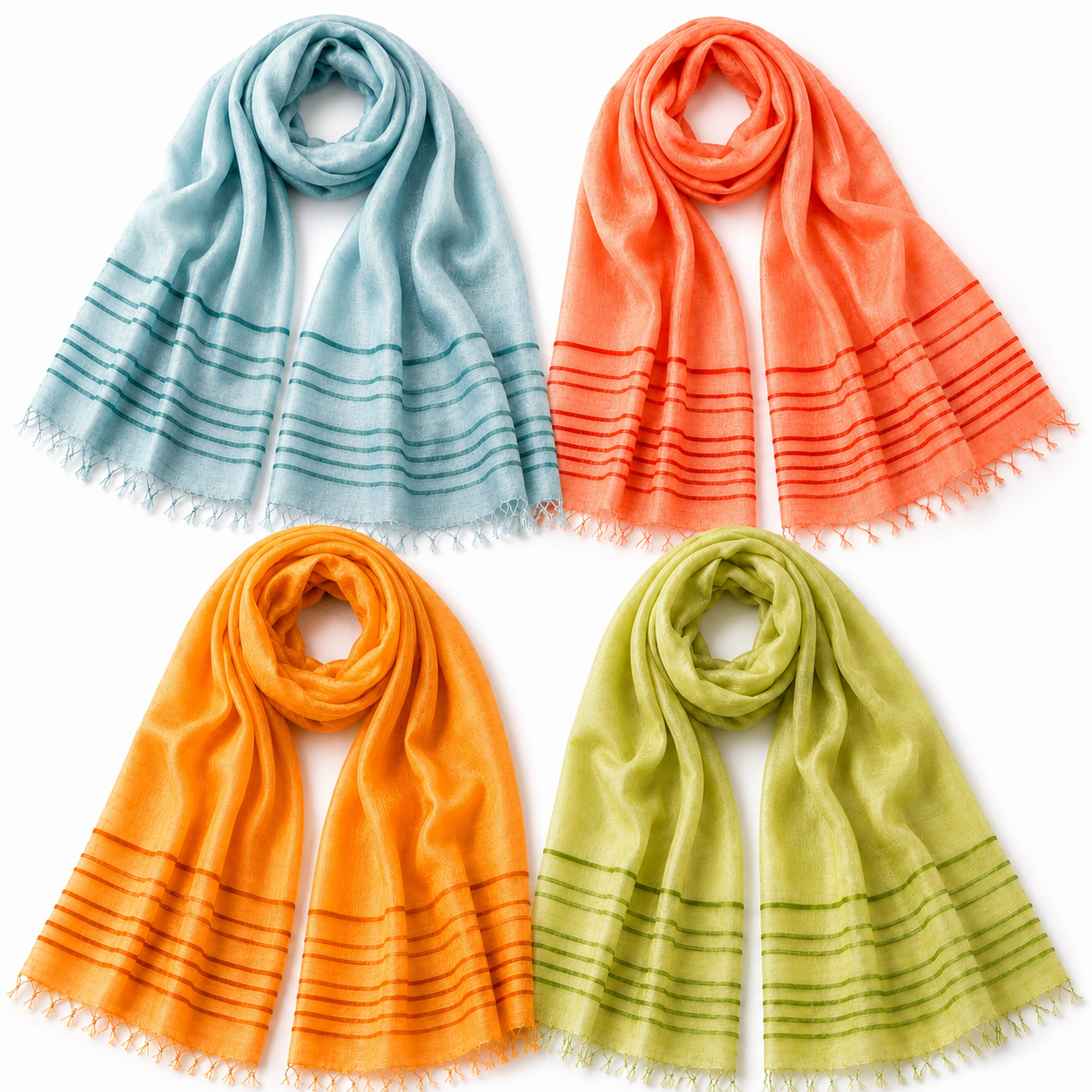 "Lines of Silk" Scarves, ~23" x 72", lightweight, silk/viscose blend, handmade in Vietnam