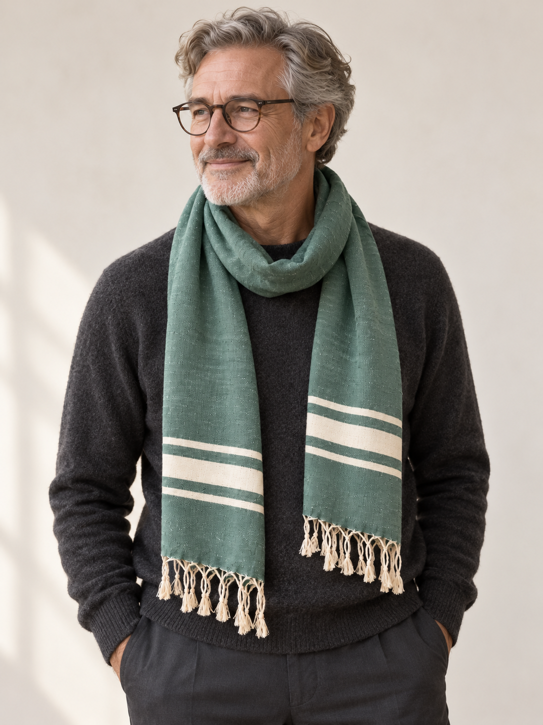 "Cambridge" Cotton Scarves in 3 colors, 62" x 30", handwoven in Laos