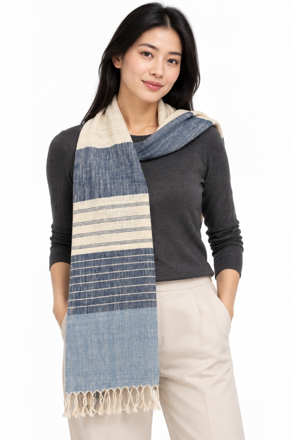 "Newport" Cotton Scarf, 70" x 26", handwoven in Laos