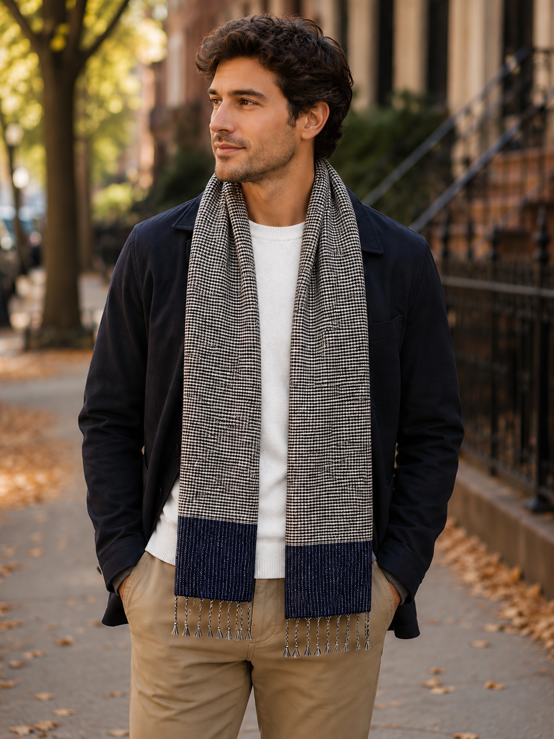 Scarf: "Houndstooth" in two options, 19" x 70", 100% cotton handwoven in Cambodia