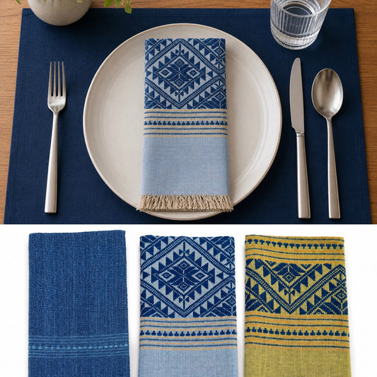 "Nai Yang" 20" x 20" Napkins with traditional patterns, handwoven Lao cotton w/ natural dyes