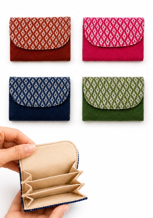 “Chie” Card Holder, handwoven cotton w/ small diamonds pattern